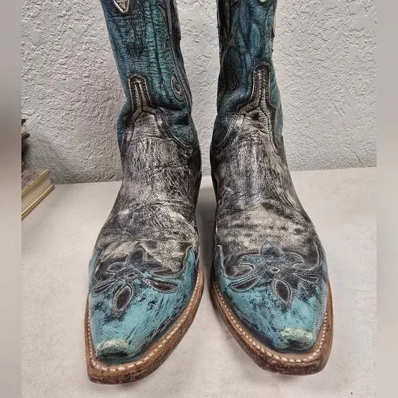 Lucchese 1883 Adona Stone Wash Robin Egg Blue Cowboy Boots Size 8