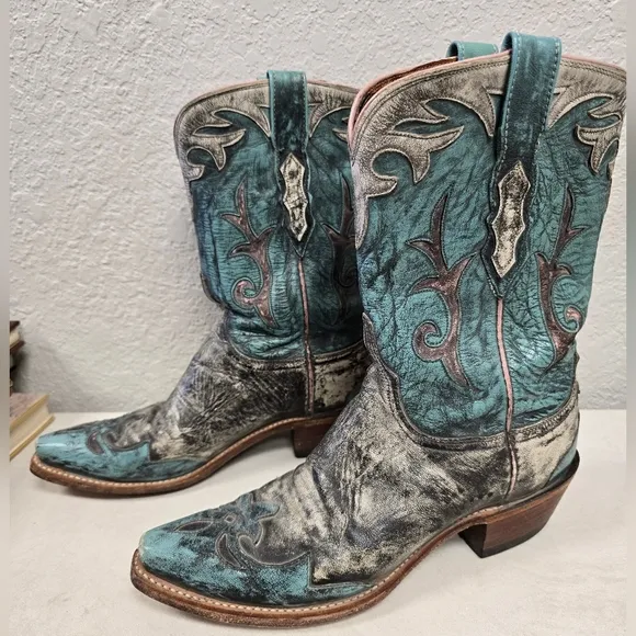Lucchese 1883 Adona Stone Wash Robin Egg Blue Cowboy Boots Size 8