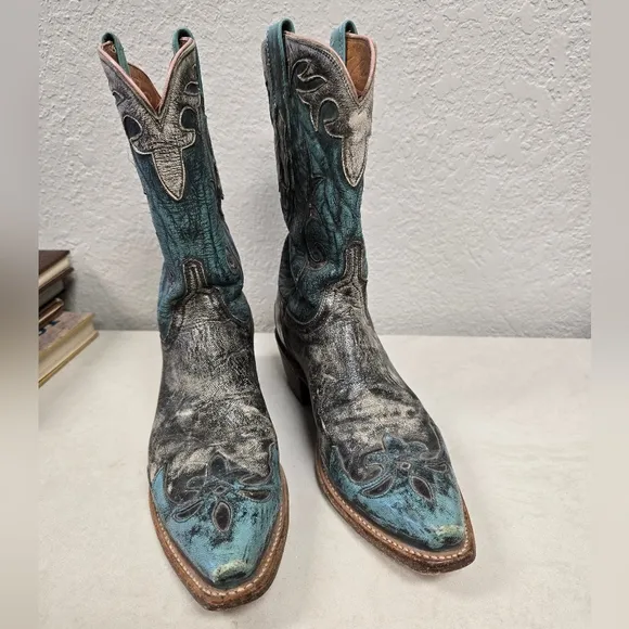 Lucchese 1883 Adona Stone Wash Robin Egg Blue Cowboy Boots Size 8
