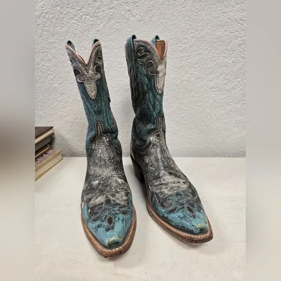 Lucchese 1883 Adona Stone Wash Robin Egg Blue Cowboy Boots Size 8
