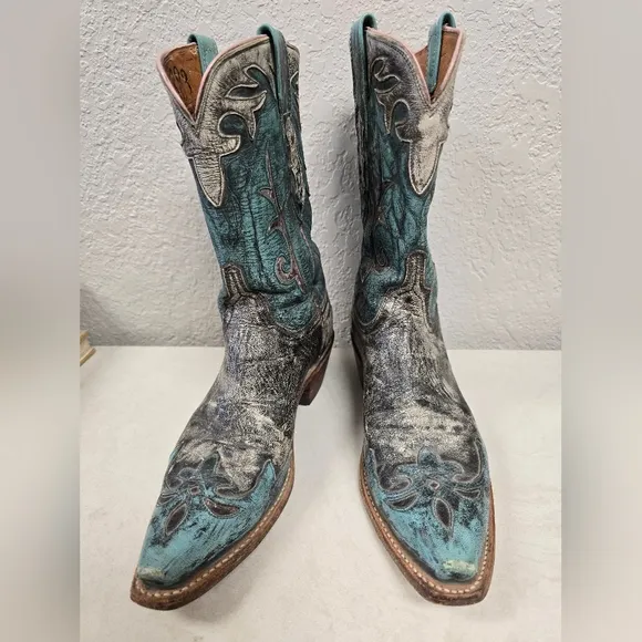 Lucchese 1883 Adona Stone Wash Robin Egg Blue Cowboy Boots Size 8