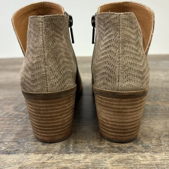 Lucky Brand Cinder -Pickla Leather Ankle Boots -Suede Chevron Pattern Size 6