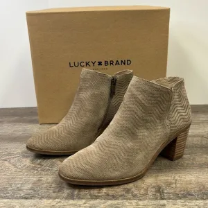 Lucky Brand Cinder -Pickla Leather Ankle Boots -Suede Chevron Pattern Size 6