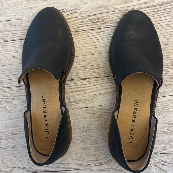 Lucky Brand Gennifa Black Leather Cutout Slip On Loafer Size 6M