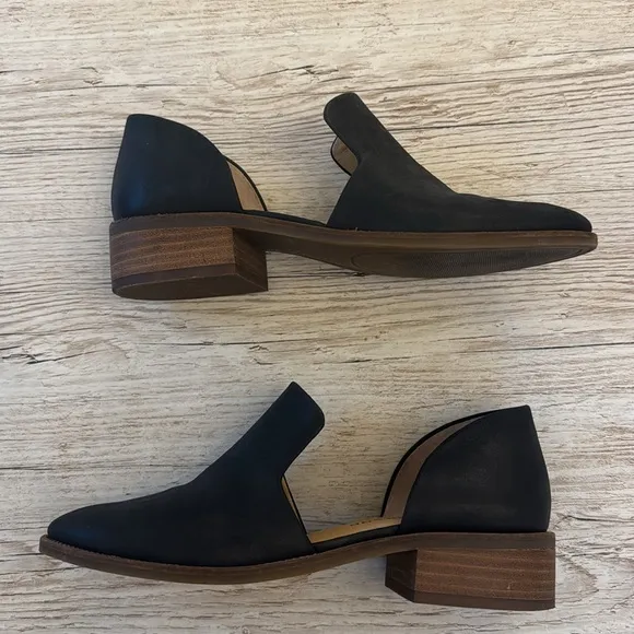 Lucky Brand Gennifa Black Leather Cutout Slip On Loafer Size 6M