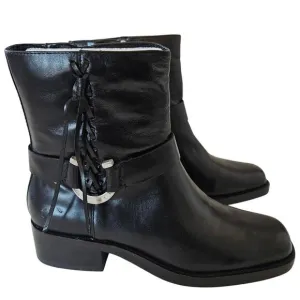 Lucky Brand Kamany Leather Boots Braided Black Women's 8.5 Edgy Goth Western