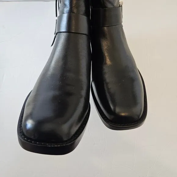 Lucky Brand Kamany Leather Boots Braided Black Women's 8.5 Edgy Goth Western
