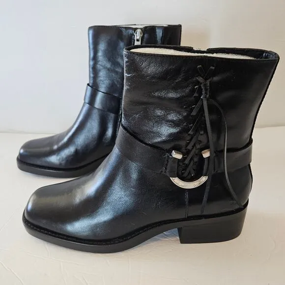 Lucky Brand Kamany Leather Boots Braided Black Women's 8.5 Edgy Goth Western
