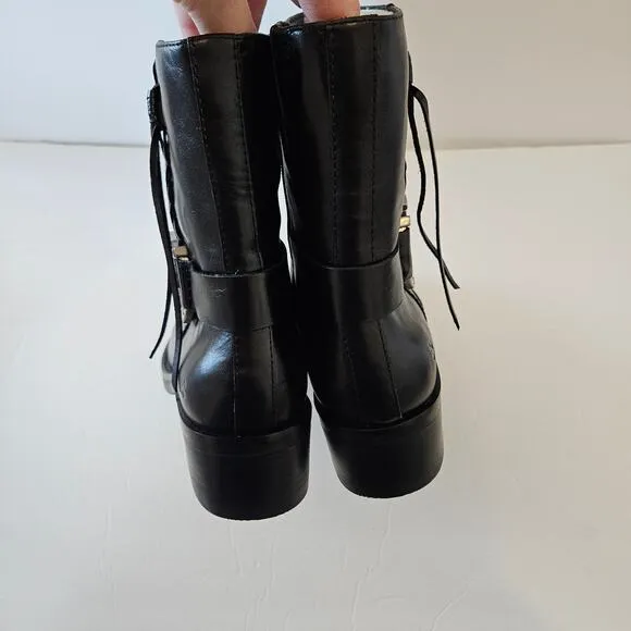 Lucky Brand Kamany Leather Boots Braided Black Women's 8.5 Edgy Goth Western