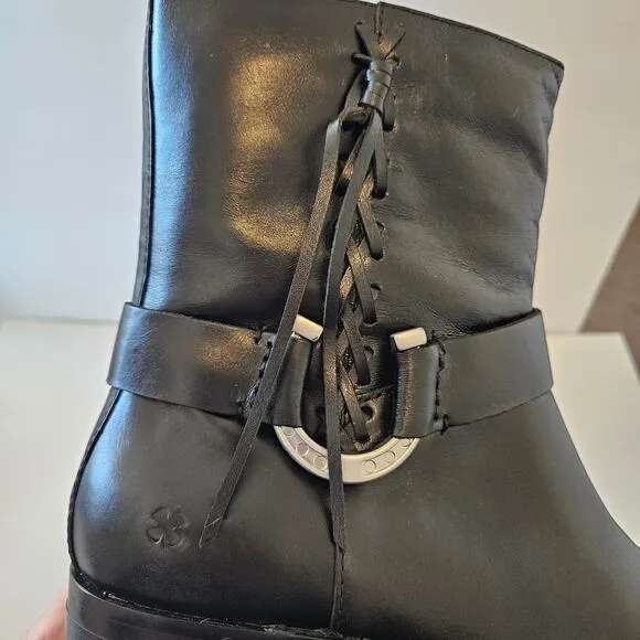 Lucky Brand Kamany Leather Boots Braided Black Women's 8.5 Edgy Goth Western