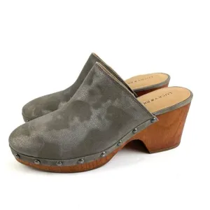 Lucky Brand Yeats Clogs 10 Taupe Camo Frosted Leather Slip On Shoes Womens