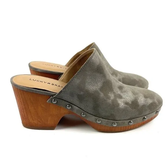 Lucky Brand Yeats Clogs 10 Taupe Camo Frosted Leather Slip On Shoes Womens