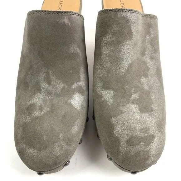 Lucky Brand Yeats Clogs 10 Taupe Camo Frosted Leather Slip On Shoes Womens