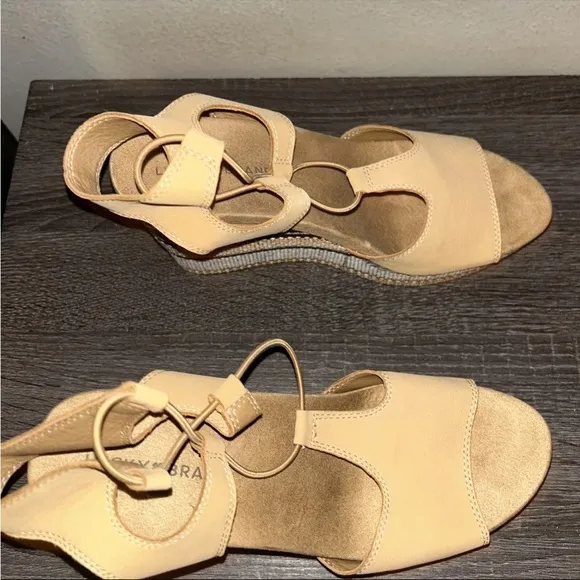 Lucky Brand Yejida Tan Leather Woven Strappy Platform Wedge Sandals Size 10