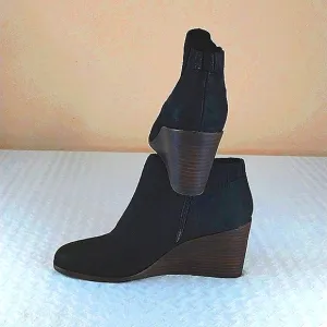 Lucky Brand Zorla Women's Black Wedge Ankle Boots 10 M Black brown heel