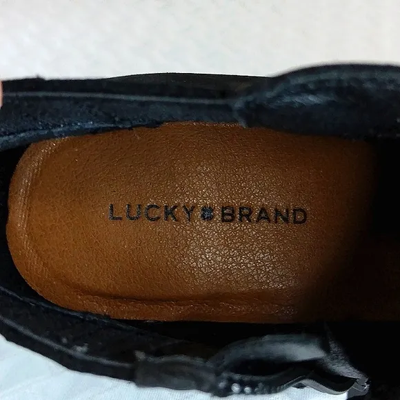 Lucky Brand Zorla Women's Black Wedge Ankle Boots 10 M Black brown heel