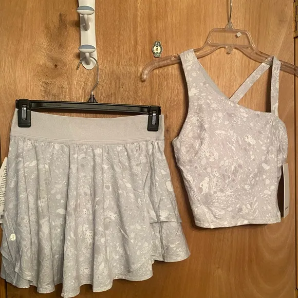 Lululemon Terrazzo Marble Court Rival HR skirt &amp; Everlux Asymmetrical Tank- NWT