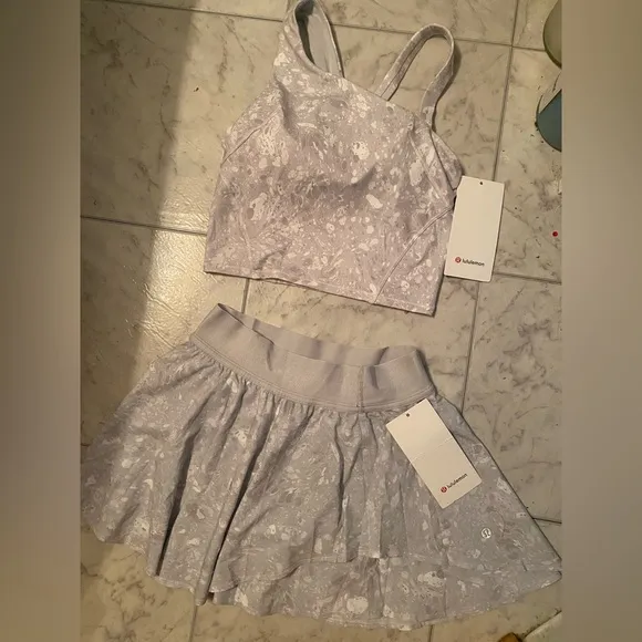 Lululemon Terrazzo Marble Court Rival HR skirt &amp; Everlux Asymmetrical Tank- NWT