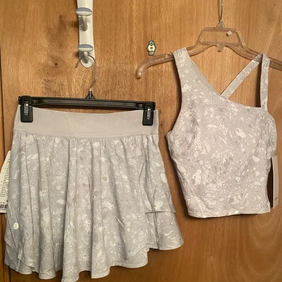 Lululemon Terrazzo Marble Court Rival HR skirt &amp; Everlux Asymmetrical Tank- NWT