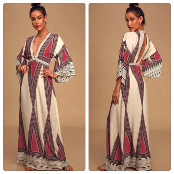 Lulus Montecito Cream Print Maxi Dress