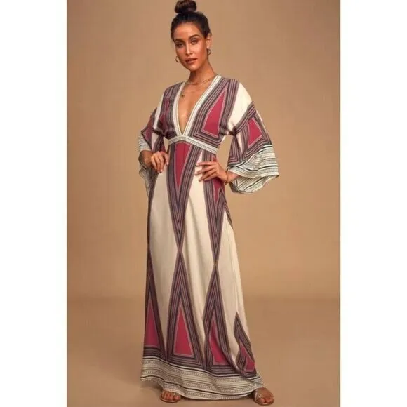 Lulus Montecito Cream Print Maxi Dress