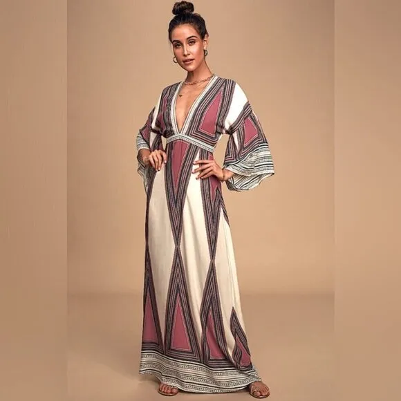 Lulus Montecito Cream Print Maxi Dress