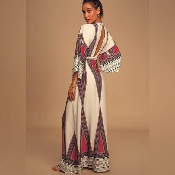 Lulus Montecito Cream Print Maxi Dress