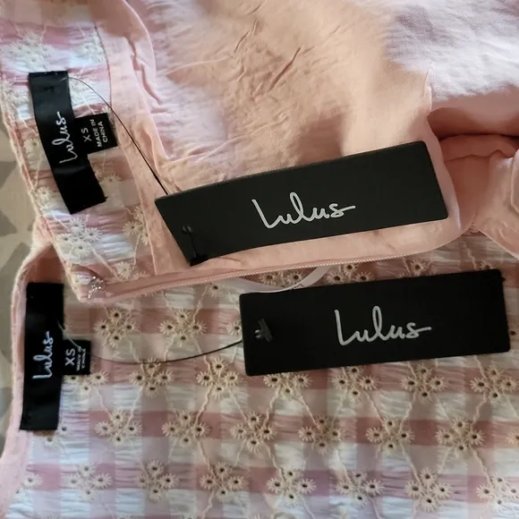Lulus Patio Cutie Embroidered Pink Gingham Tie Front Top &amp; Mini Skirt Set XS