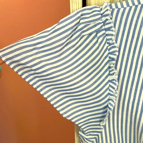 Lulus Seaport Navy Blue and White Striped Tie-Front mini dress cutout back LG