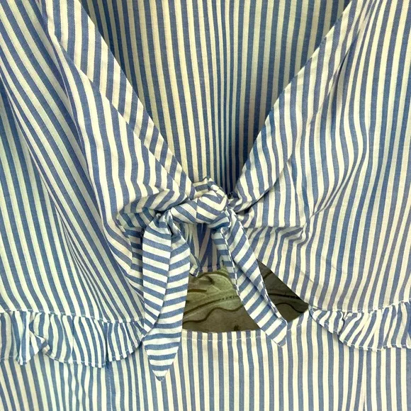 Lulus Seaport Navy Blue and White Striped Tie-Front mini dress cutout back LG