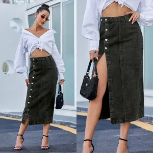 Luna Buttoned Denim Skirt - Ash