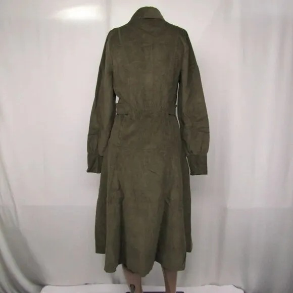 Luum Womens Midi Dress Olive Green Size L Luna Button Down Long Sleeve