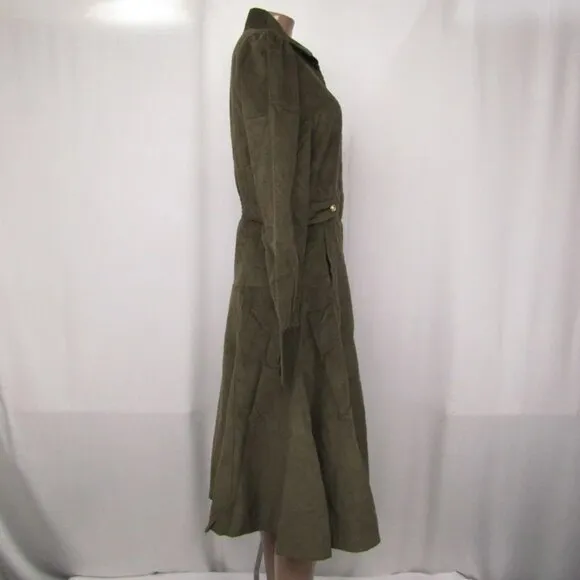 Luum Womens Midi Dress Olive Green Size L Luna Button Down Long Sleeve