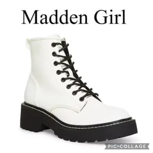 Madden Girl Carra Women Platform Combat ankle Boots white 7.5 NEW!
