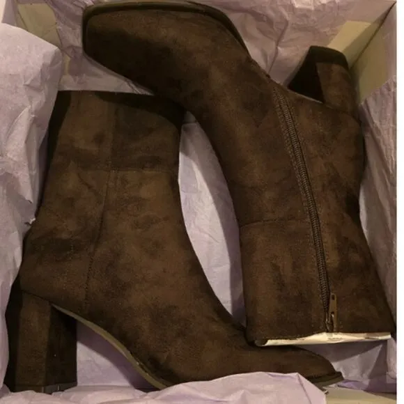 Madden Girl Monicaa Snip-Toe Block-Heel Booties Dark Brown Size 8