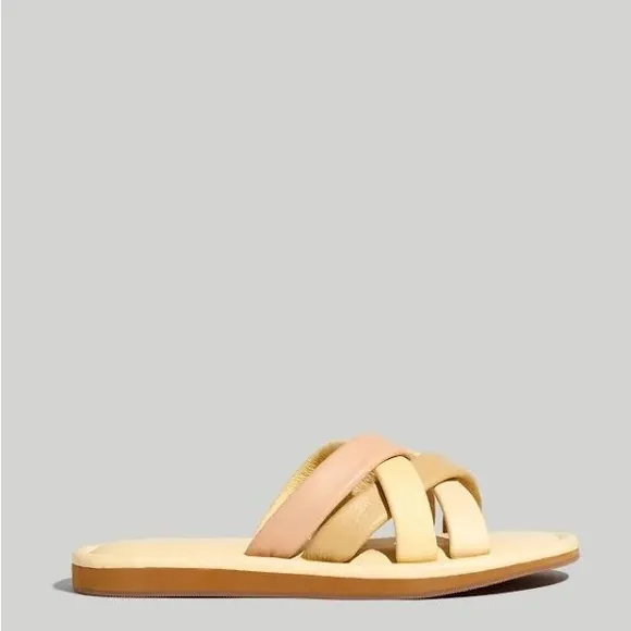 Madewell 7.5 Sandals Puffy Woven Leandra Slides Leather Buttered Scone Multi NWT
