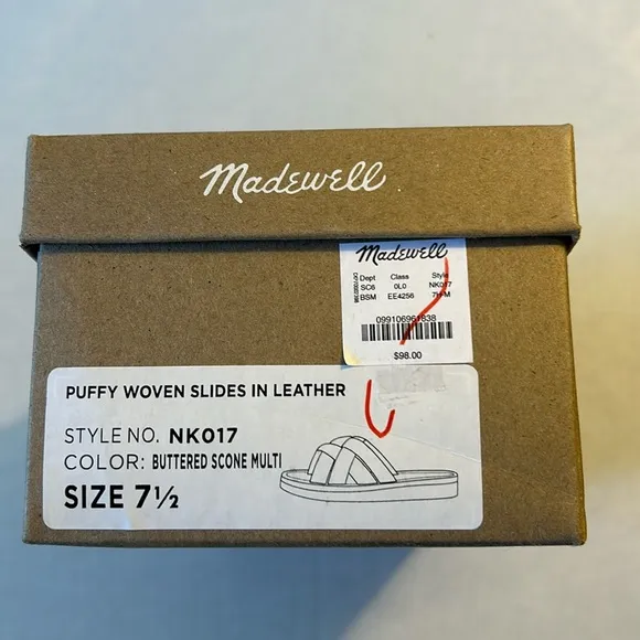 Madewell 7.5 Sandals Puffy Woven Leandra Slides Leather Buttered Scone Multi NWT