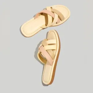 Madewell 7.5 Sandals Puffy Woven Leandra Slides Leather Buttered Scone Multi NWT