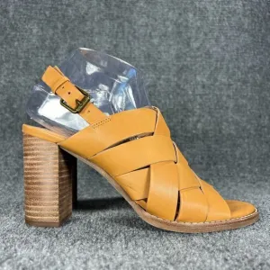 Madewell Cindy Sandals Womens 7.5 Tan Leather Ankle Strap Woven Stacked Heel