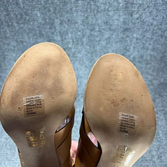 Madewell Cindy Sandals Womens 7.5 Tan Leather Ankle Strap Woven Stacked Heel