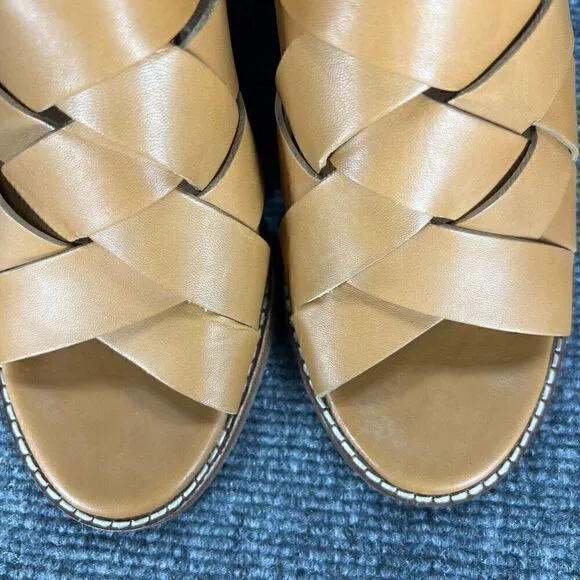 Madewell Cindy Sandals Womens 7.5 Tan Leather Ankle Strap Woven Stacked Heel