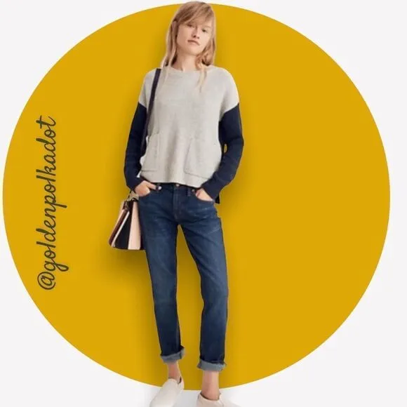 Madewell Patch Pocket Pullover Sweater in Colorblock Navy Blue Gray J8783 NWT
