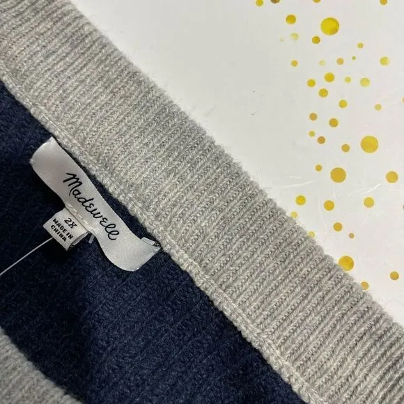 Madewell Patch Pocket Pullover Sweater in Colorblock Navy Blue Gray J8783 NWT