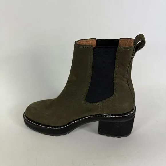 Madewell The Carina Platform Chelsea Boot Women's 7 Green Pull-On Block Heel
