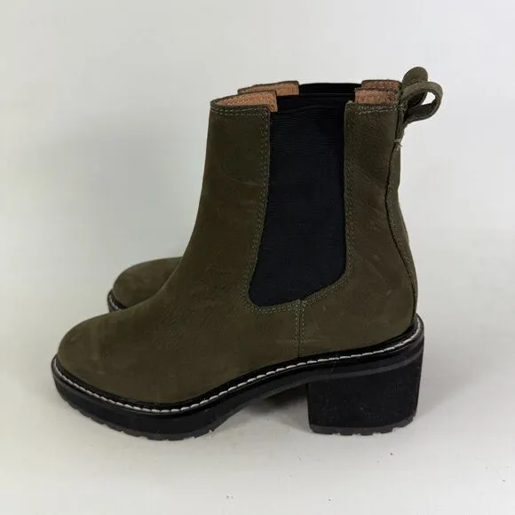 Madewell The Carina Platform Chelsea Boot Women's 7 Green Pull-On Block Heel