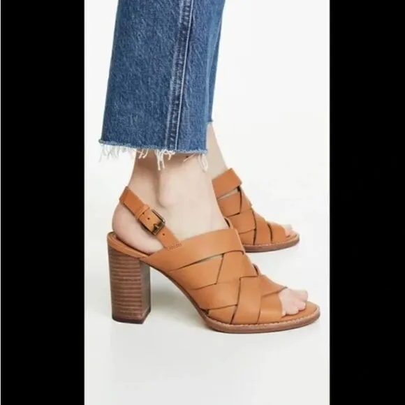 Madewell The Cindy Sandal Woven Leather Slingback Block Heel Sandals Size 7