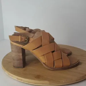 Madewell The Cindy Sandal Woven Leather Slingback Block Heel Sandals Size 7