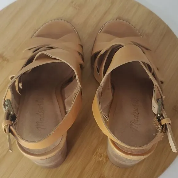 Madewell The Cindy Sandal Woven Leather Slingback Block Heel Sandals Size 7