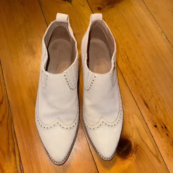 Madewell The Grayson Brogue Chelsea Suede Leather Boot Bone White Cream Size 9