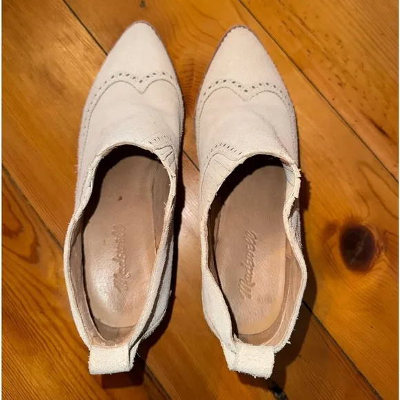 Madewell The Grayson Brogue Chelsea Suede Leather Boot Bone White Cream Size 9